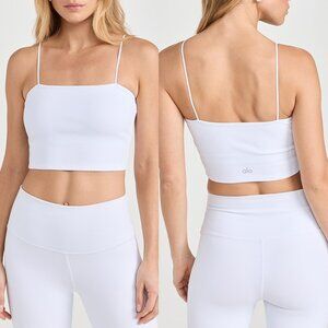 ALO Yoga Goddess Ribbed Bandeau Top in White Size Large Shelf Bra Padded $68